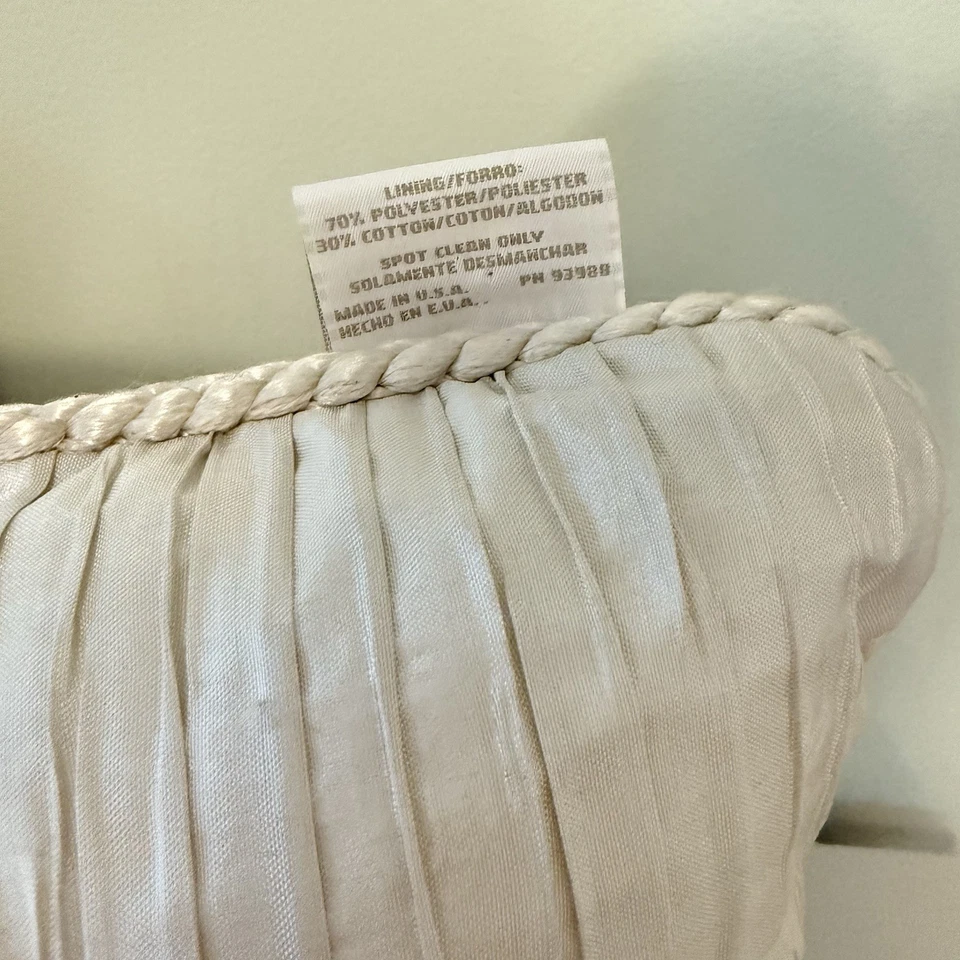 VTG Set 2 Ivory White Taffeta Satin Toss Throw Decorative Pillows Cord Trim 16” - Image 4 of 4
