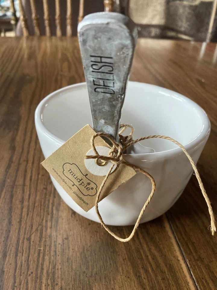 Faca de servir Mud Pie branca aperitivo tigela “Yum” nova com etiquetas - Imagem 4 de 4