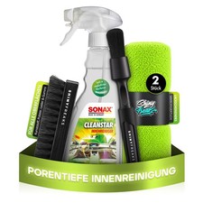 SONAX CleanStar Scheibe + Innen Set mit 2 T&uuml;chern + B&uuml;rste + Pinsel | 5-teilig