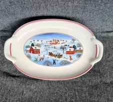 Villeroy & Boch Naif Christmas Handled Oval Dish Cake Plate Serving Tray 9.5”
