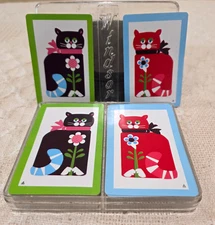 Vintage Kent by Hoyle MCM Cat Kitten Kitty Double Pack Playing Cards Hard Case