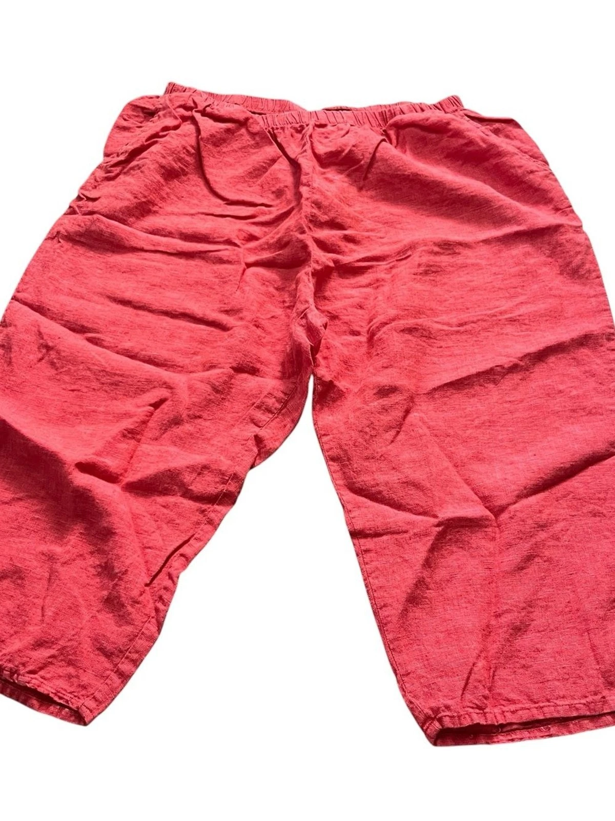Flax Womens Elastic Waist Capri Pants Coral Pink Pull On Size Large