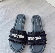 Black Comfortable Flat Slip On Sandals