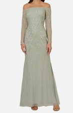 Adrianna Papell Women's Green Sequin Off-The-Shoulder Gown Dress Size 18