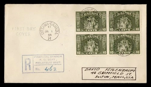 DR WHO 1934 CANADA FDC UNITED IMPIRE LOYALIST BLOCK M76543