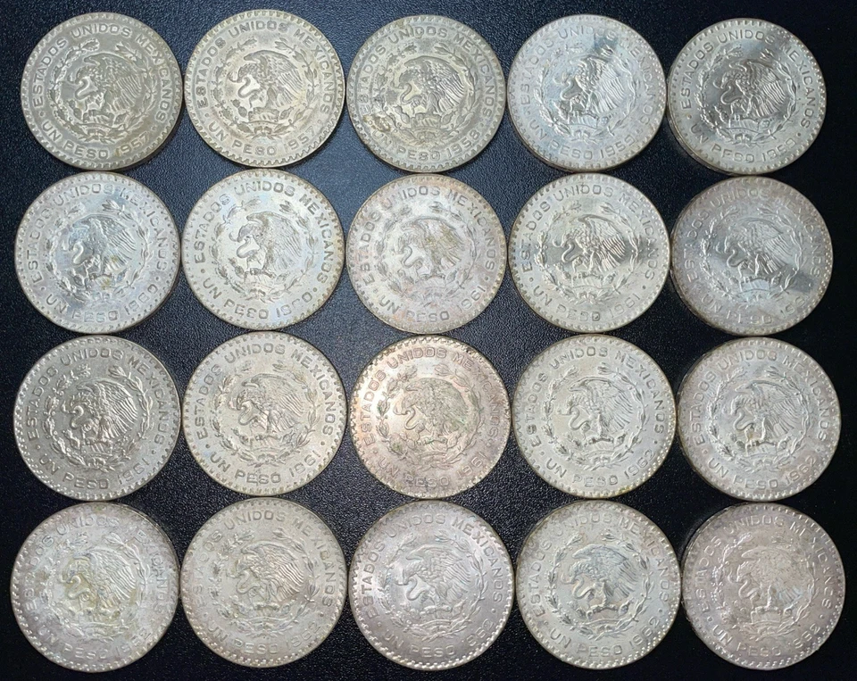 (Lote De 20) MONEDAS DE PLATA DE MÉXICO DE UN PESO - Monedas Mexicanas De 1957 - 1962 Foto 2 de 2