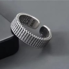 Men Vintage Silver 925 Ring Simple Line Trendy Index Finger
