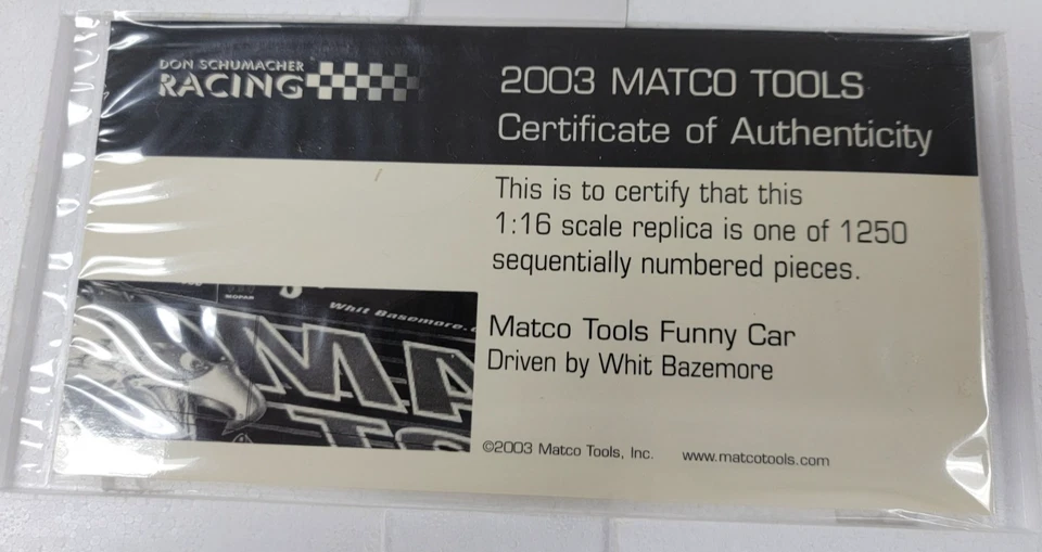 NHRA Top Fuel Dragster 2003 Matco Funny Car 1:16 *Rare* DSR-359 Whit Bazemore - Image 4 of 4