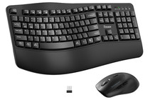 RECCAZR Wireless Keyboard and Mouse Combo,2.4G Size Wave Keys Ergo w/Wrist Rest