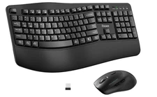 RECCAZR Wireless Keyboard and Mouse Combo,2.4G Size Wave Keys Ergo w/Wrist Rest