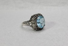 Vintage CNA Pranda Thailand 925 Sterling Silver Blue Topaz Filigree Ring Sz 8
