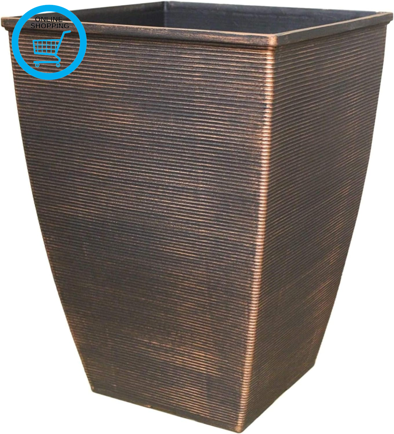 46.6 Litre Tall Square Planter Plant Pot with Drainage Holes – Large Copper Effe