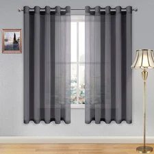 DWCN Gray Semi-Sheer Curtains, Grommet Faux Linen Drapes for Bedroom Living Room