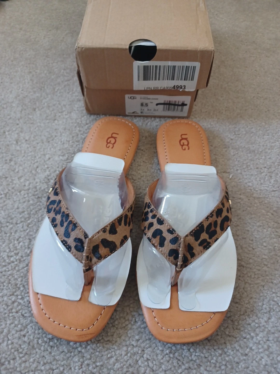 Sandali UGG pelle leopardata tuolumne pelliccia tanga marrone chiaro stampa nuovi con scatola taglia 8 5