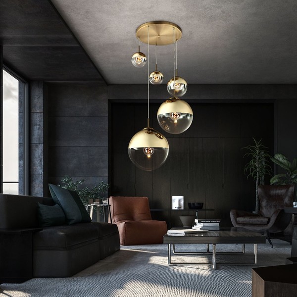 Pendelleuchte HäNgelampe Esszimmerleuchte Glaskugel Gold Satiniert E27 H 150 Cm-image