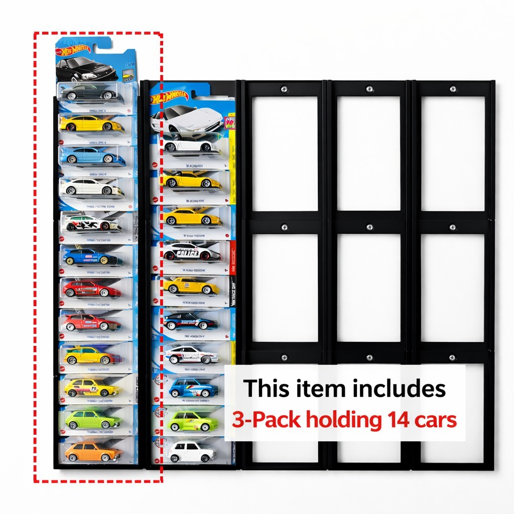 🇦🇺 14x Cars Hot Wheels / Diecast Card Wall Mount Display Modular 3 Piece Set 4