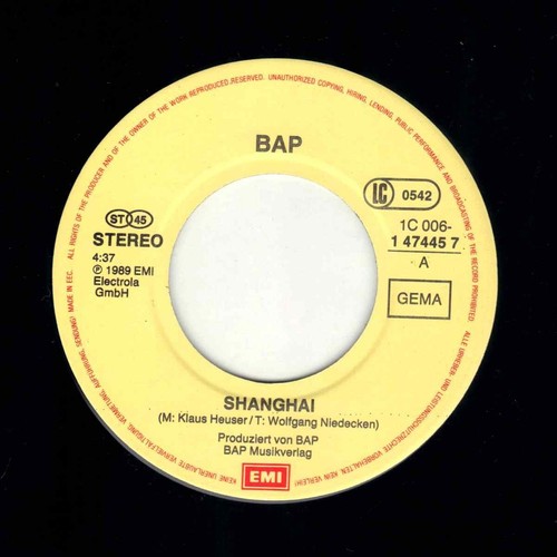 7" BAP – Shanghai / Rääts Un Links Vum Bahndamm / Germany 1989 - Bild 3 von 4