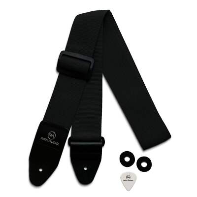 Adjustable Guitar Strap 2'' Black for Electric/Acoustic w/ Pick & Locks