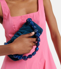 STAUD Bean Suede Ruched Embellished shoulder bag in Ink Blue MSRP 295