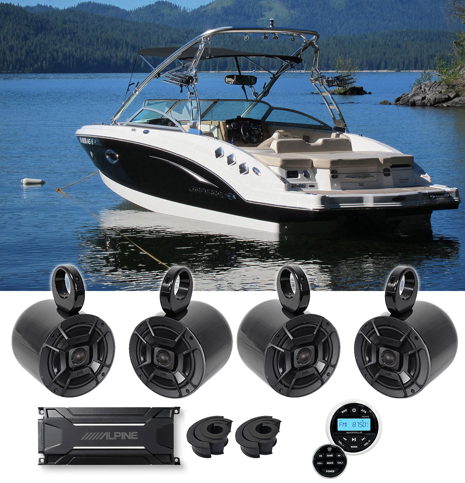 4 Колонки Polk Audio Marine Boat Wakeboard Tower 4-канальный усилитель Alpine ресивер 119190₽