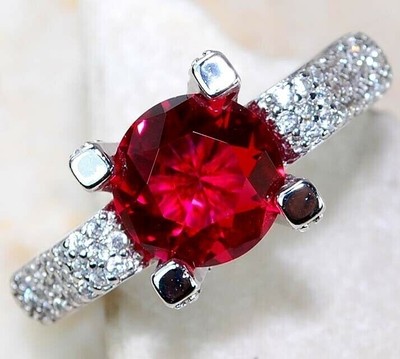 2CT Treated Ruby & White Topaz 925 Solid Sterling Silver Ring Sz 6 JB2-4