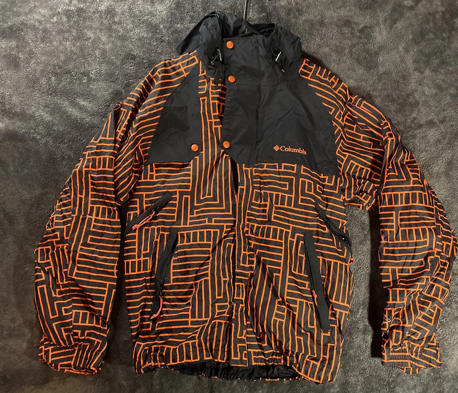 Columbia Omni Tech Neon Orange Black Coat Waterproof Jacket Size Small