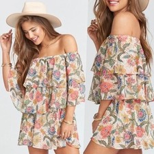 Show Me Your Mumu S Floral Off Shoulder Mini Dress Triple Decker Romper BLOOMTAS