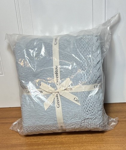 GreenRow MATELASSE CROCHET TRIM COVERLET Pearl Blue King/Cal King