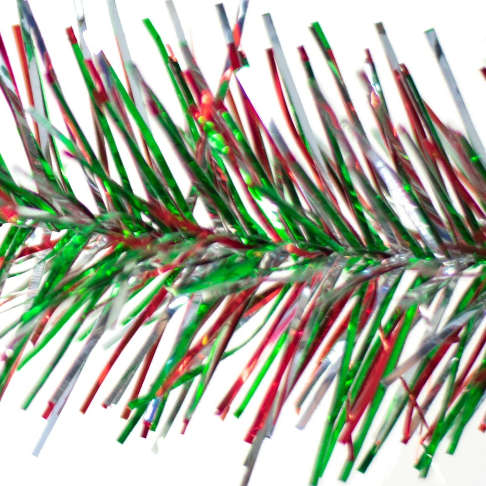 Guirnalda de Navidad de oropel rojo verde y plateado 30 pies de longitud decoraciones navideñas Foto 3 de 4