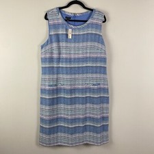 Talbots Stripe Tweed Shift Dress Size 16 Blue Stripe Sleeveless Round Neck