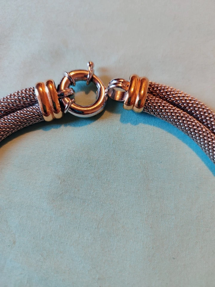 Colar Nat Landau Hyman malha NLH fio duplo prata e ouro 2 tons - Imagem 4 de 4