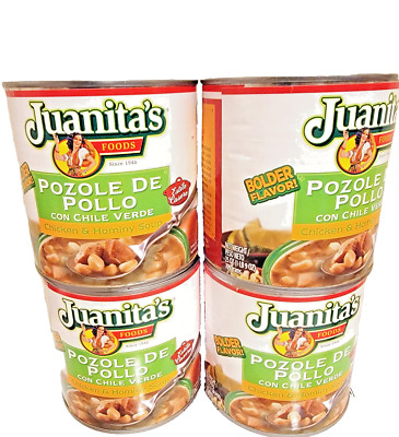 4 Cans Juanita's Pozole De Pollo Chicken & Hominy Soup 25 oz Stew Free Shipping