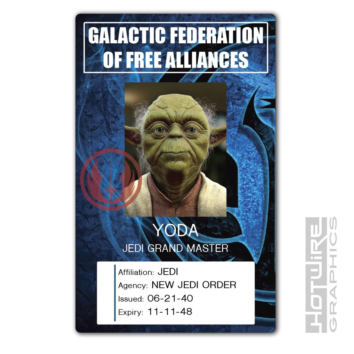 Plastic ID Card (TV Film Prop) YODA Jedi Grand Master STAR WARS Alliance