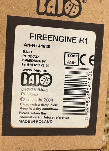 Bajo Wood Fire Truck Fire Engine TOY Poland New In Box - Picture 6 of 7