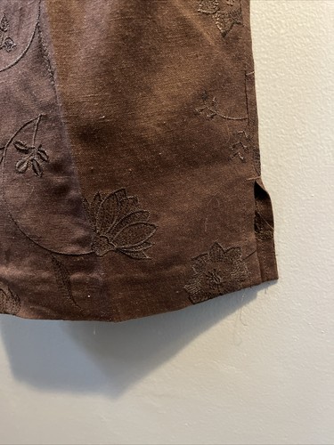 Larry Levine Sport Linen Blend Crop Pants Womens sz 8 Brown Embroidered Floral - Picture 3 of 13