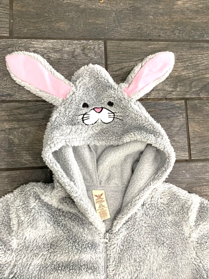 Pijama gris con capucha de conejo de Pascua sin patas orejas de conejo de felpa 1 pieza L/G 12-14 Foto 2 de 4