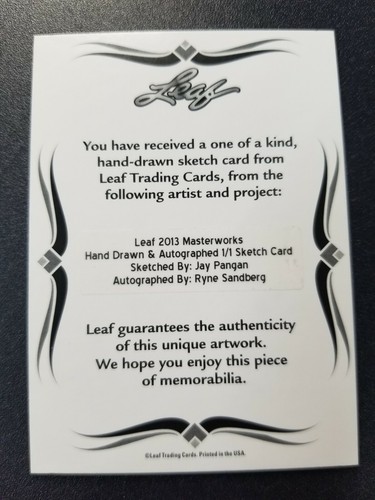 Ryne Sandberg 2013 LEAF MASTERWORKS 1/1 SKETCH CARD - CHICAGO CUBS! - Picture 2 of 2