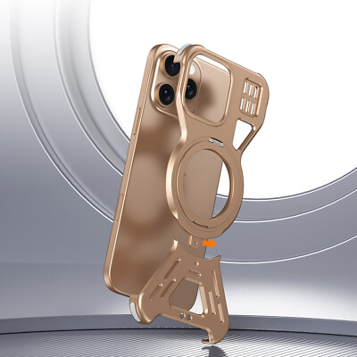For iPhone 14 15 16 Pro Max/16 Pro/15 Pro Frameless Metal Magnetic Bumper Case