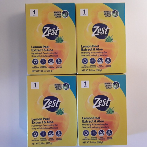 Zest Bar Soap Lemon Peel Extract & Aloe Lot of 4- 7.05 oz.Bars