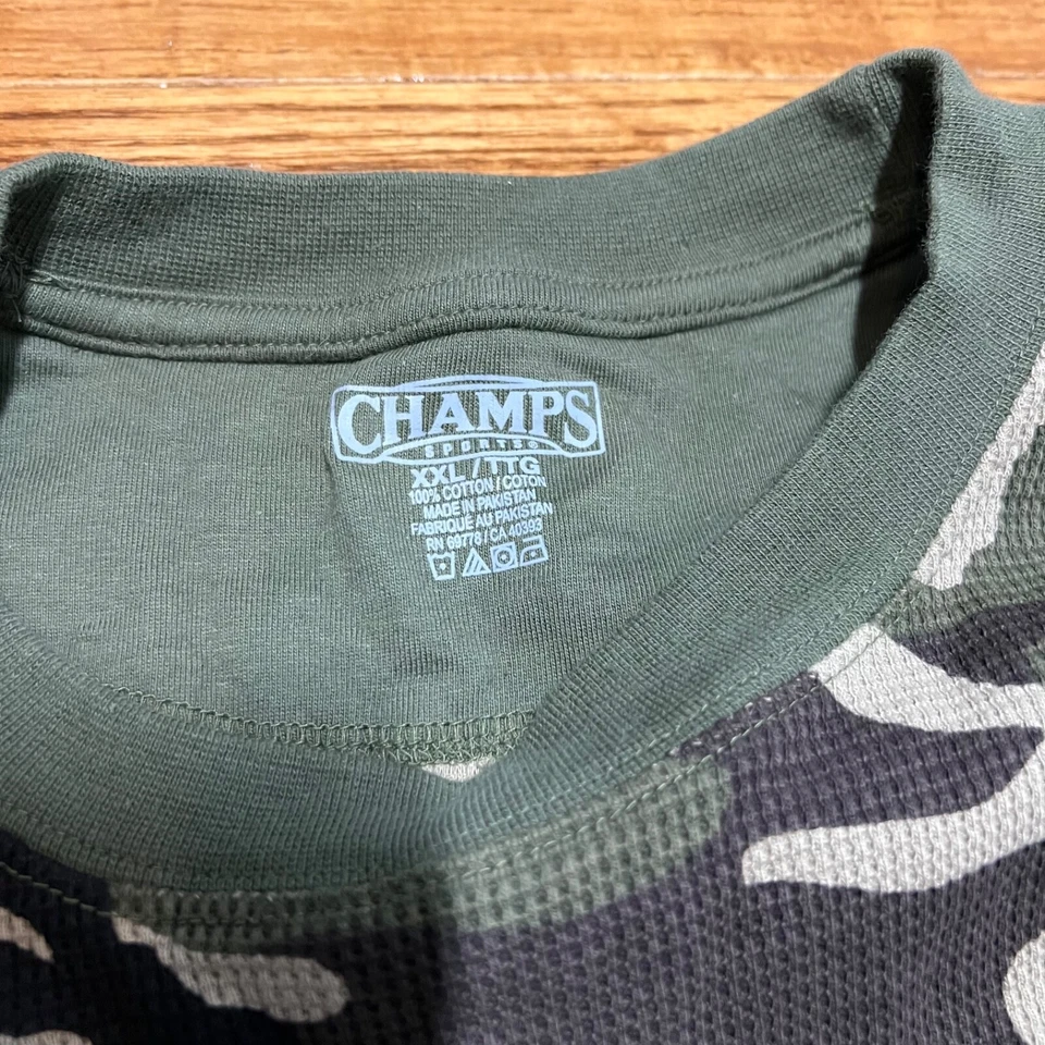 Camisa Champs Camuflada Para Hombres XXL 2XL Verde Térmica Waffle Pullover Foto 3 de 4