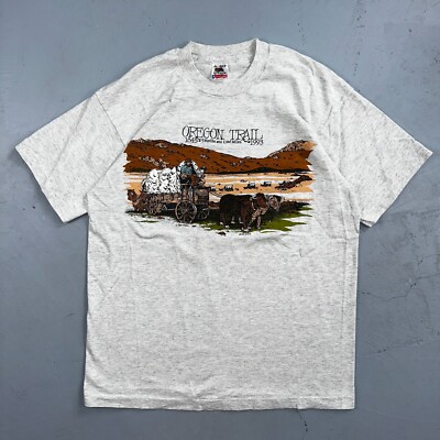 Oregon Trail 90s VTG T Shirt 1993 Gray Single Stitch Travel USA Sunset Rare