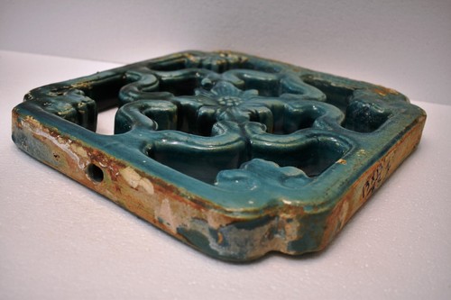 Antique Chinese Jade Breezeway Tiki Tile Turquoise Architecture Garden Tile "10 - Picture 8 of 11