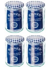 4 x 370ml Round Twist Top Kilner Preserve Jam Jar Food Storage Blue Checked Lid