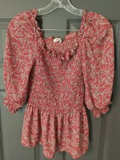 Ladies Max Studio Ruched Off The Shoulder Top Red Floral Print M