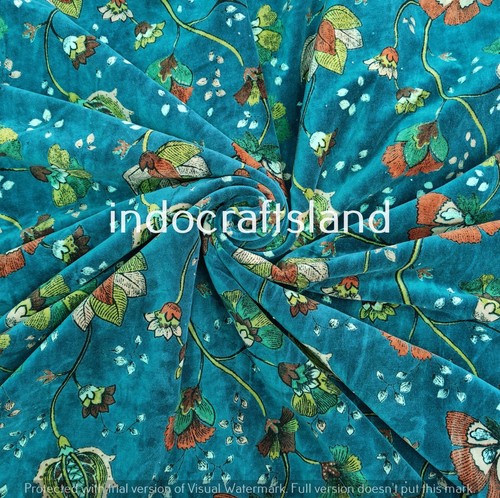 Luxury Soft Velvet Fabric Indian Dress Sewing Upholstery Throw Yard Floral Print - Picture 2 of 8