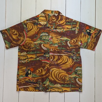 Waikiki 76 Hawaiian Shirt Men's Large, Hula Girl Luau Island Tribal Vibrant