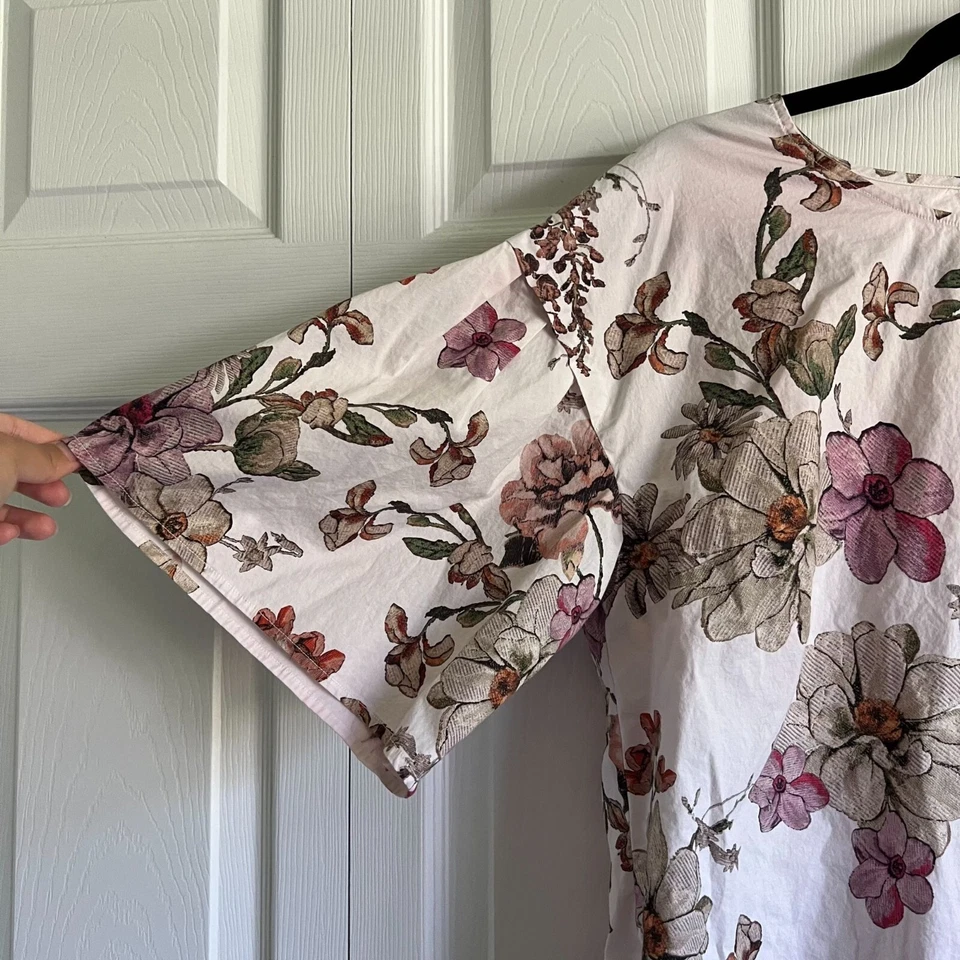 Top para mujer Adam Lippes floral blanco rosa manga acampanada cuello redondo talla 8 Foto 4 de 4