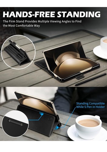 Shieldon Samsung Galaxy Z Fold 5 5G Wallet Case, Genuine Leather W/ S Pen Holder - Zdjęcie 16 z 19