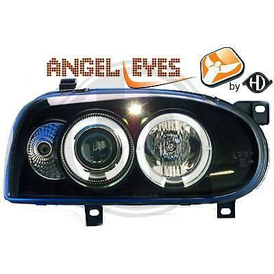 Phares Angel Eyes noir Golf 3 pour remplacer des optiques jaunis de 1992