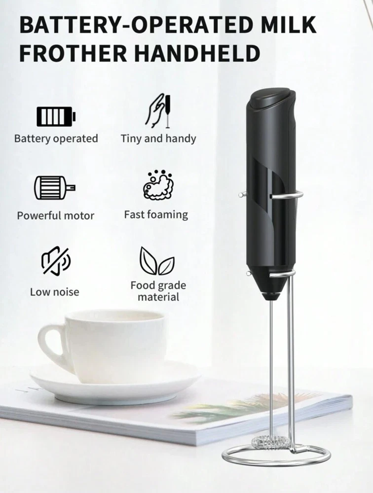 Milk Frother Handheld Battery Operated Whisk Foam Maker For Coffee With Stand